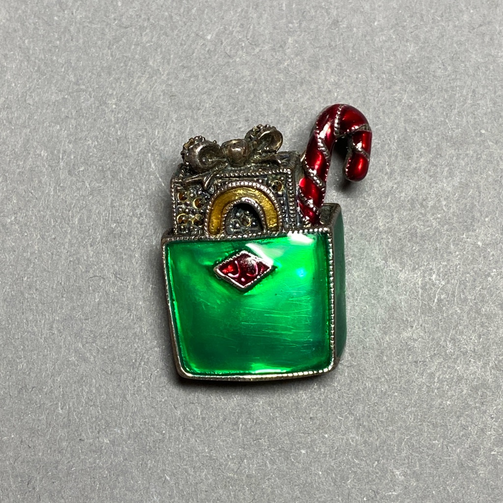Vintage Judith Jack Enamel Marcasite Small Holiday Pin Brooch